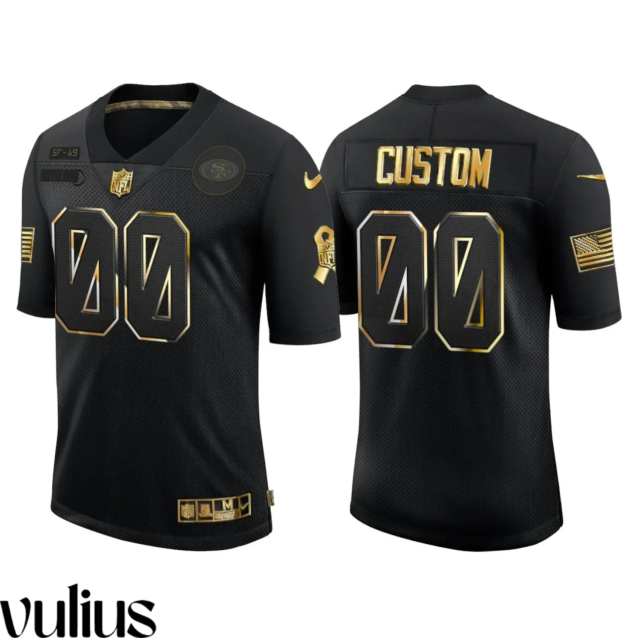 49ers Custom Jersey, Black Men's, 2020 Salute to Service Golden Limited Jersey -