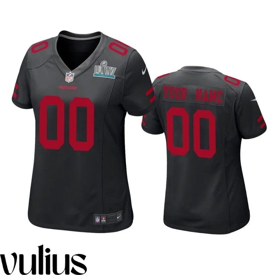 49ers Custom Jersey, Black Woman's, Super Bowl LIV Game Jersey -