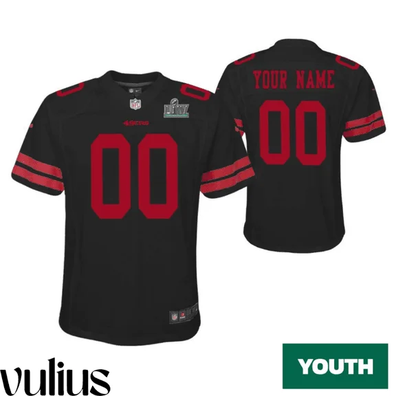 49ers Custom Jersey, Black Youth's, Super Bowl LIV Game Jersey -
