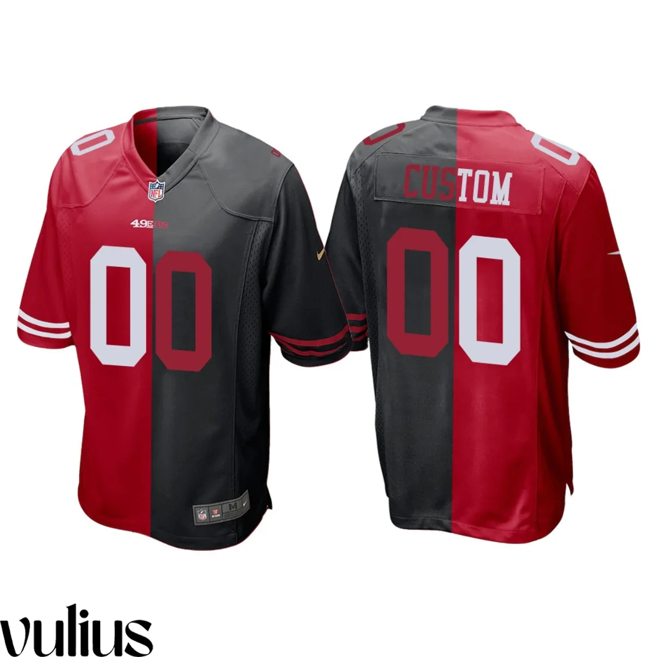49ers Custom Jersey, Red Black Men's, Split Two Tone Game Jersey -