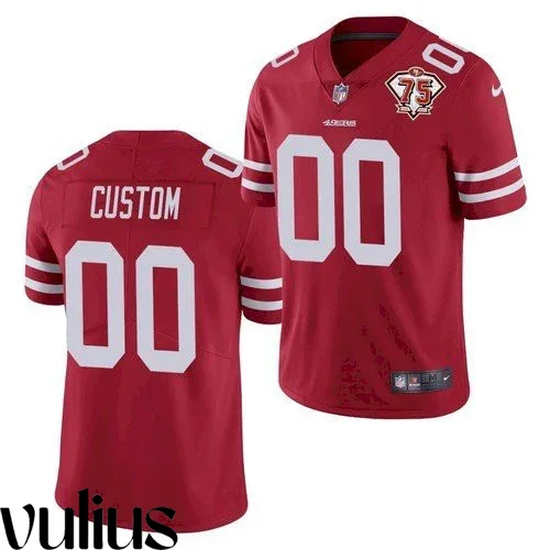 49ers Custom Jersey, Red Men's, 2021 75th Anniversary Patch Limited Stitched Limited Jersey -