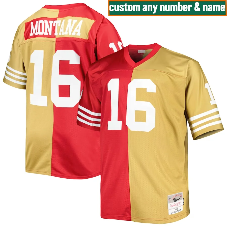 49ers Custom Jersey, Scarlet/Gold Men's, Big &amp; Tall Split Legacy Retired Player  Jersey