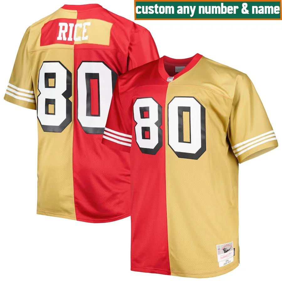 49ers Custom Jersey, Scarlet/Gold Men's, Big &amp; Tall Split Legacy Retired Player  Jersey