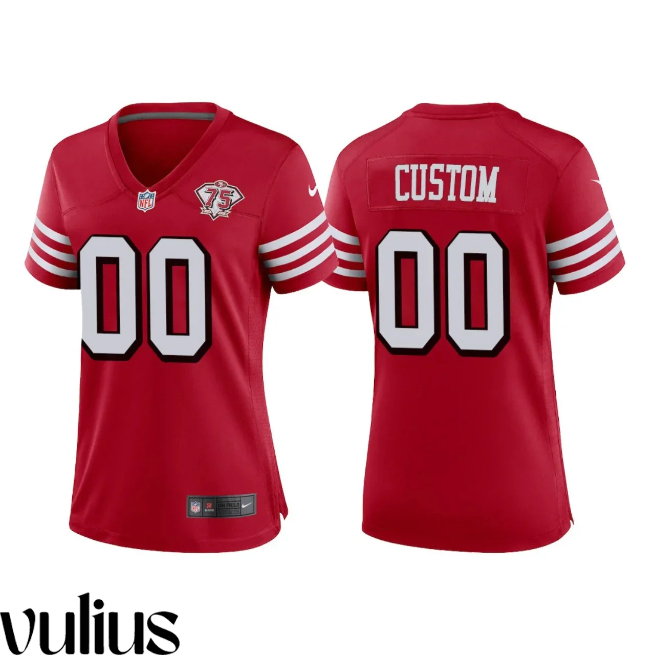 49ers Custom Jersey, Scarlet Woman's, 75th Anniversary Throwback Game Jersey -