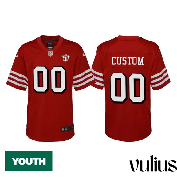 49ers Custom Jersey, Scarlet Youth's, 75th Anniversary Throwback Game Jersey -