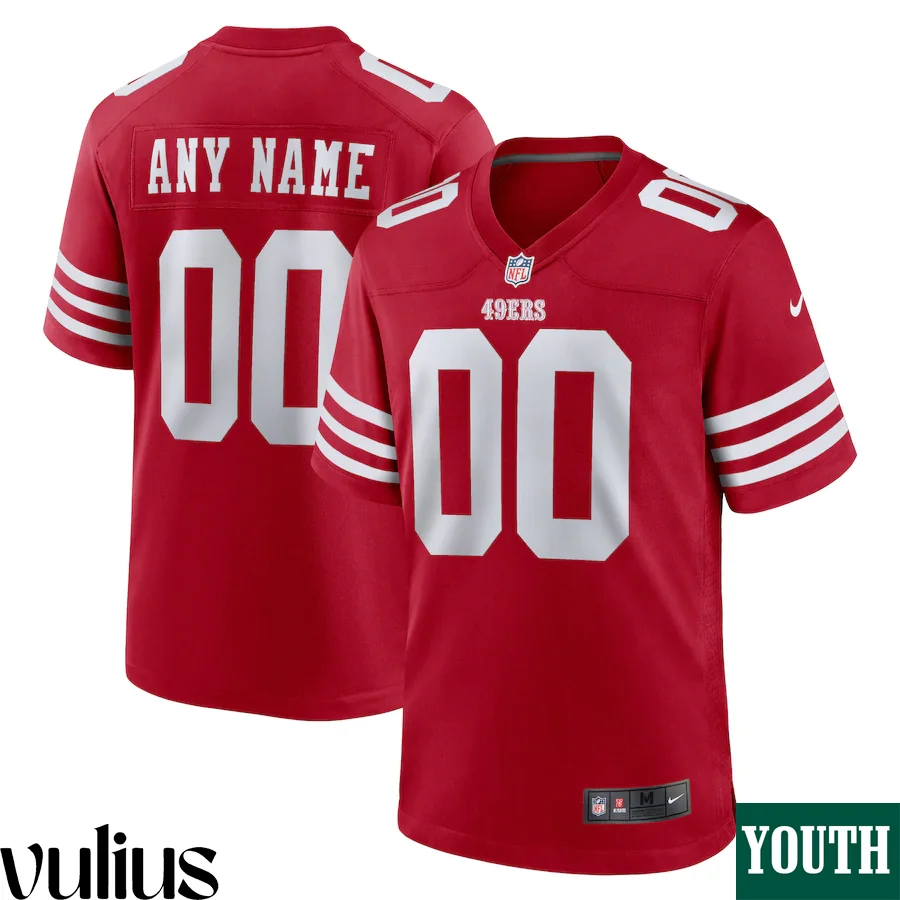 49ers Custom Jersey, Scarlet Youth's, Home Game Custom Jersey -