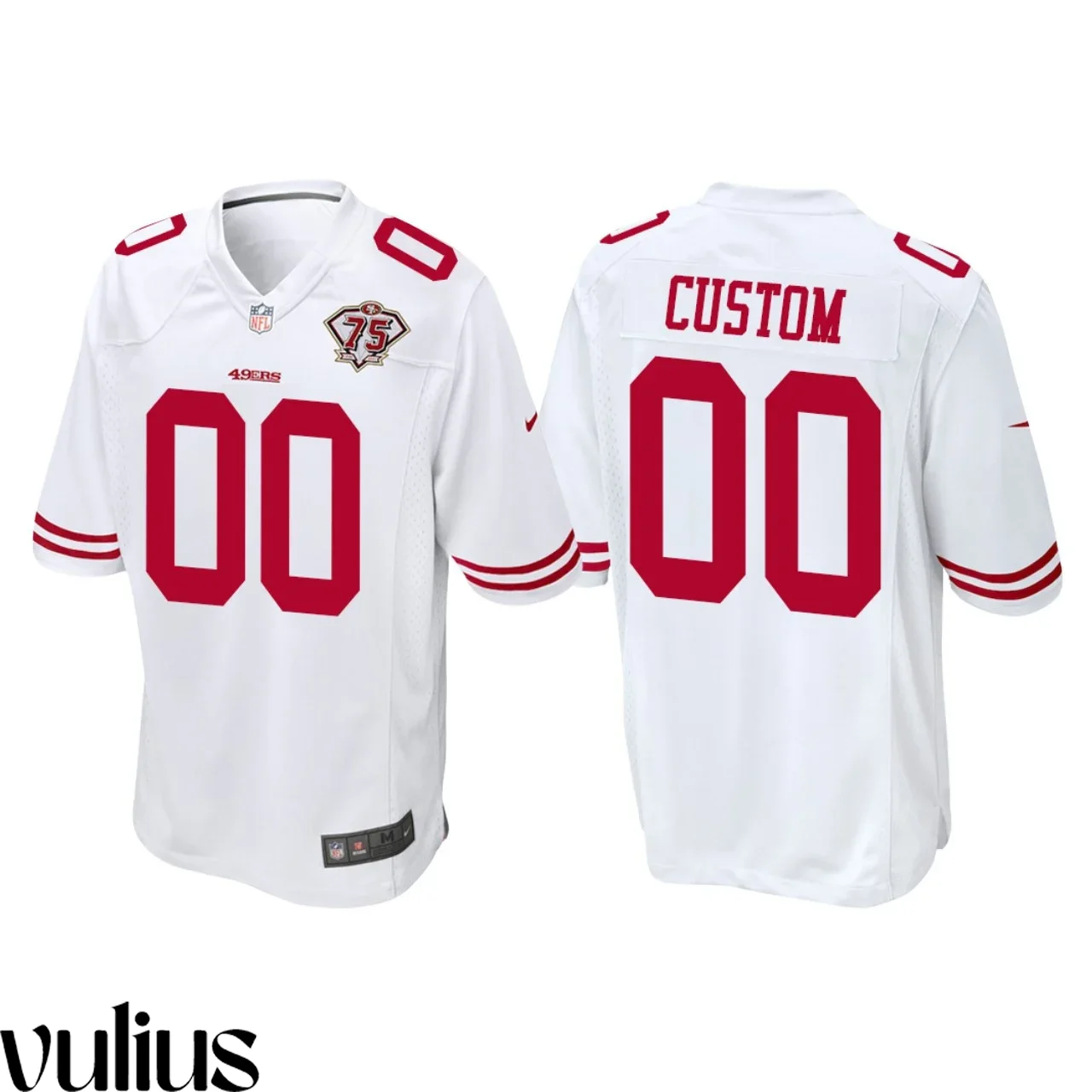 49ers Custom Jersey, White Men's, 75th Anniversary Game Jersey -