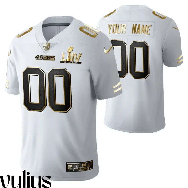 49ers Custom Jersey, White Men's, Super Bowl LIV Vapor Limited Golden Edition Jersey -