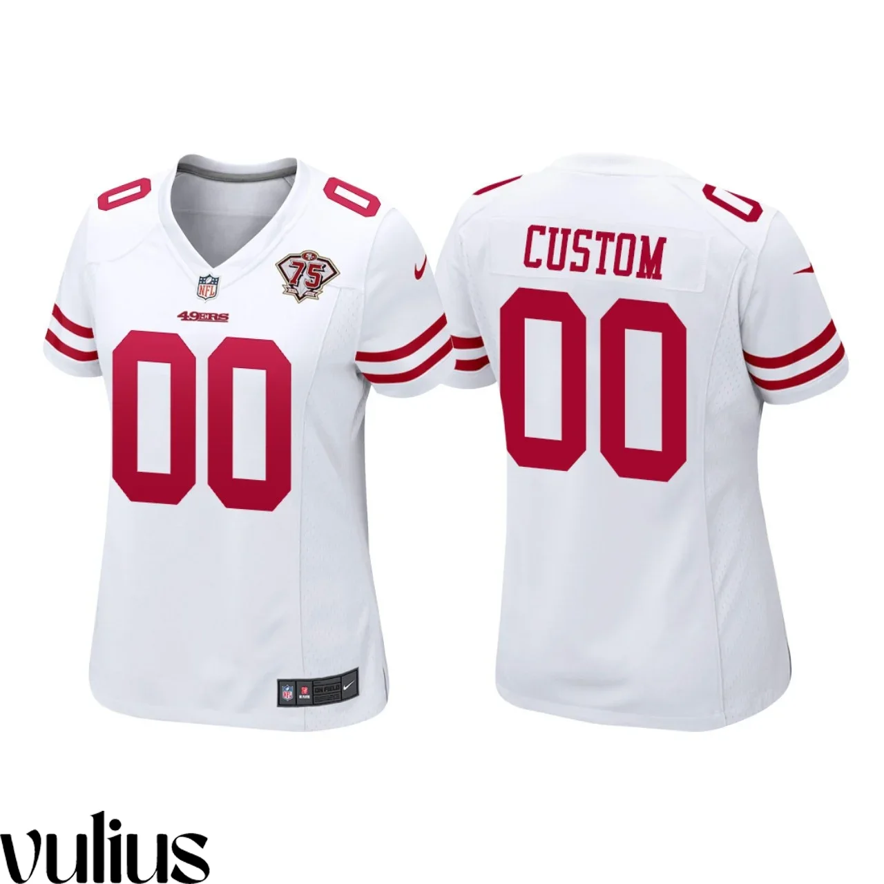 49ers Custom Jersey, White Woman's, 75th Anniversary Game Jersey -