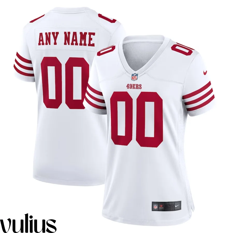 49ers Custom Jersey, White Woman's, Road Game Custom Jersey -