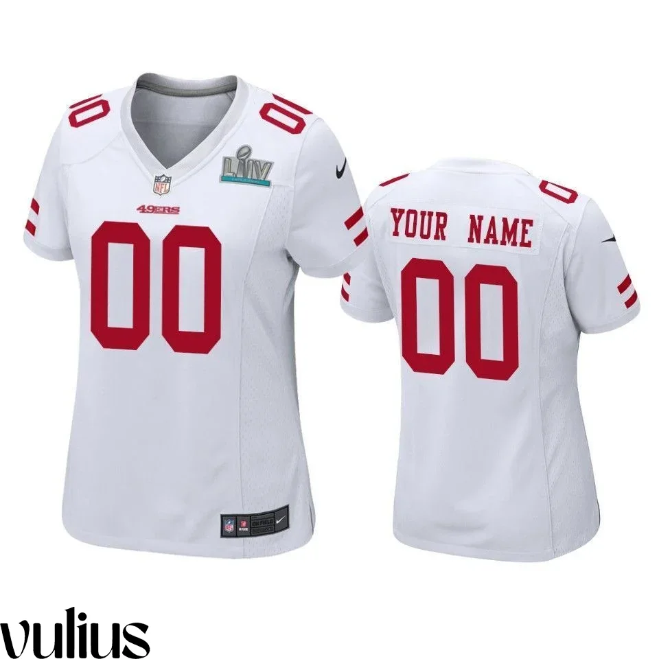 49ers Custom Jersey, White Woman's, Super Bowl LIV Game Jersey -
