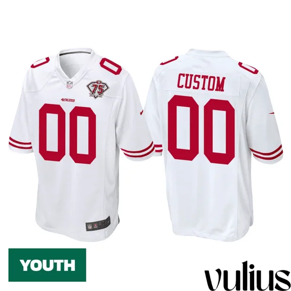 49ers Custom Jersey, White Youth's, 75th Anniversary Throwback Game Jersey -