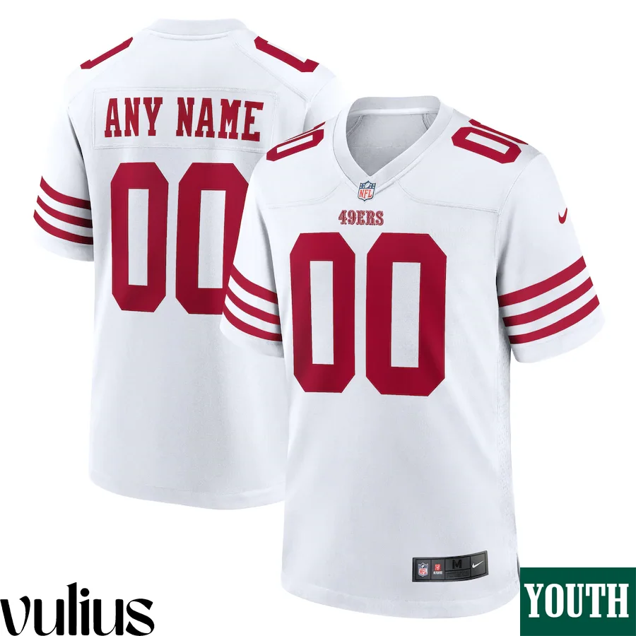 49ers Custom Jersey, White Youth's, Road Game Custom Jersey -