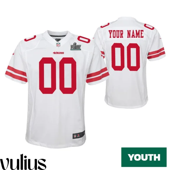 49ers Custom Jersey, White Youth's, Super Bowl LIV Game Jersey -