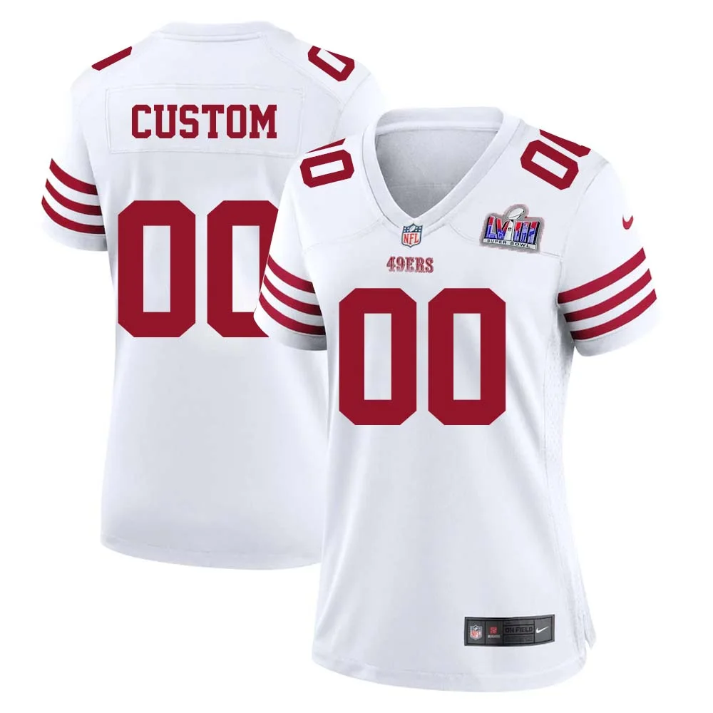 Custom Super Bowl LVII Limited Super Bowl LVIII Away White 49ers Jersey for Woman -