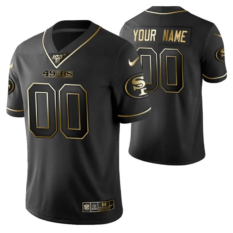 Men's San Francisco 49ers Custom 100th Season Jersey Black Gold Logo Edition -