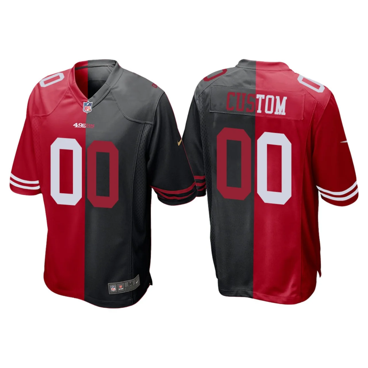 Men's San Francisco 49ers Custom Split Two Tone Game Jersey - Red Black -