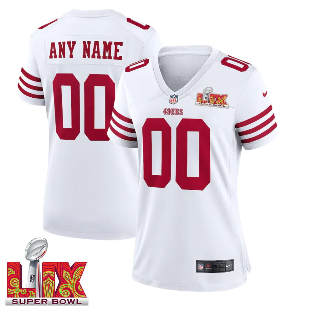 Woman’s Custom San Francisco 49ers Super Bowl LIX White Jersey –