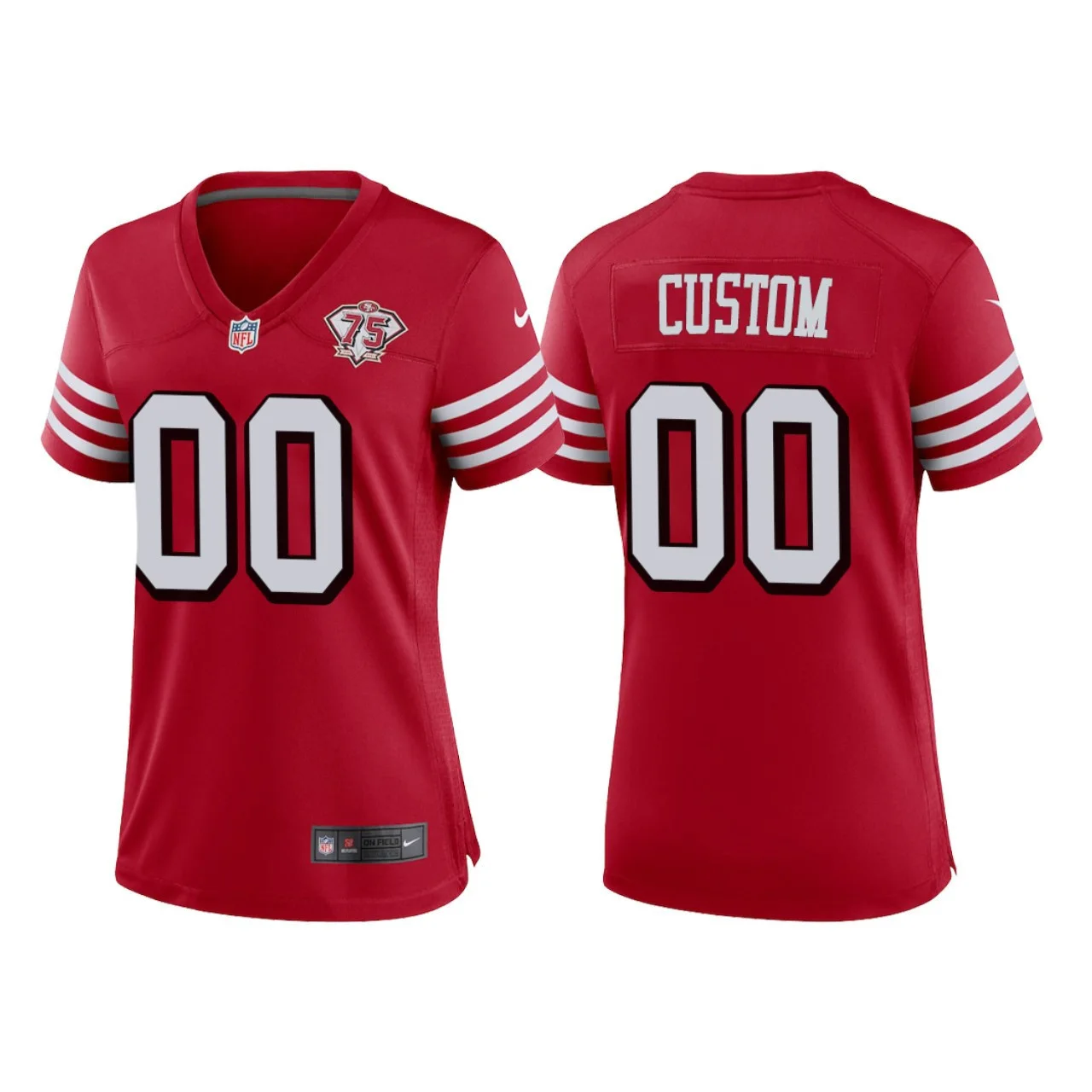 Woman's Custom NO. 00 San Francisco 49ers Scarlet 75th Anniversary Throwback Game Jersey -