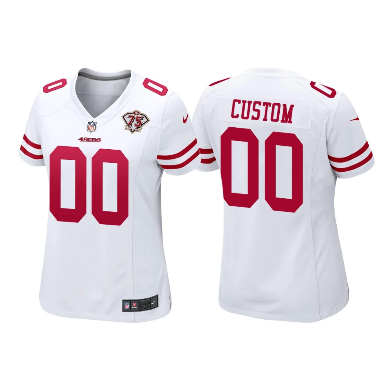 Woman's Custom San Francisco 49ers White 75th Anniversary Game Jersey -