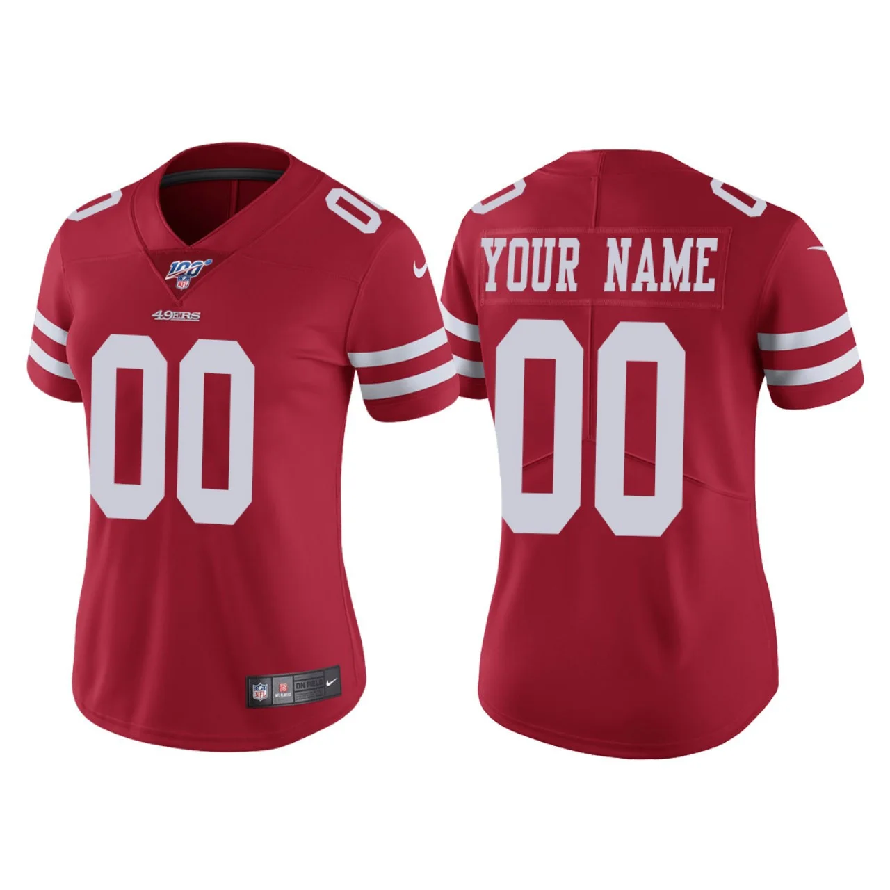 Woman's San Francisco 49ers 100 #00 Custom Scarlet Vapor Limited Jersey -