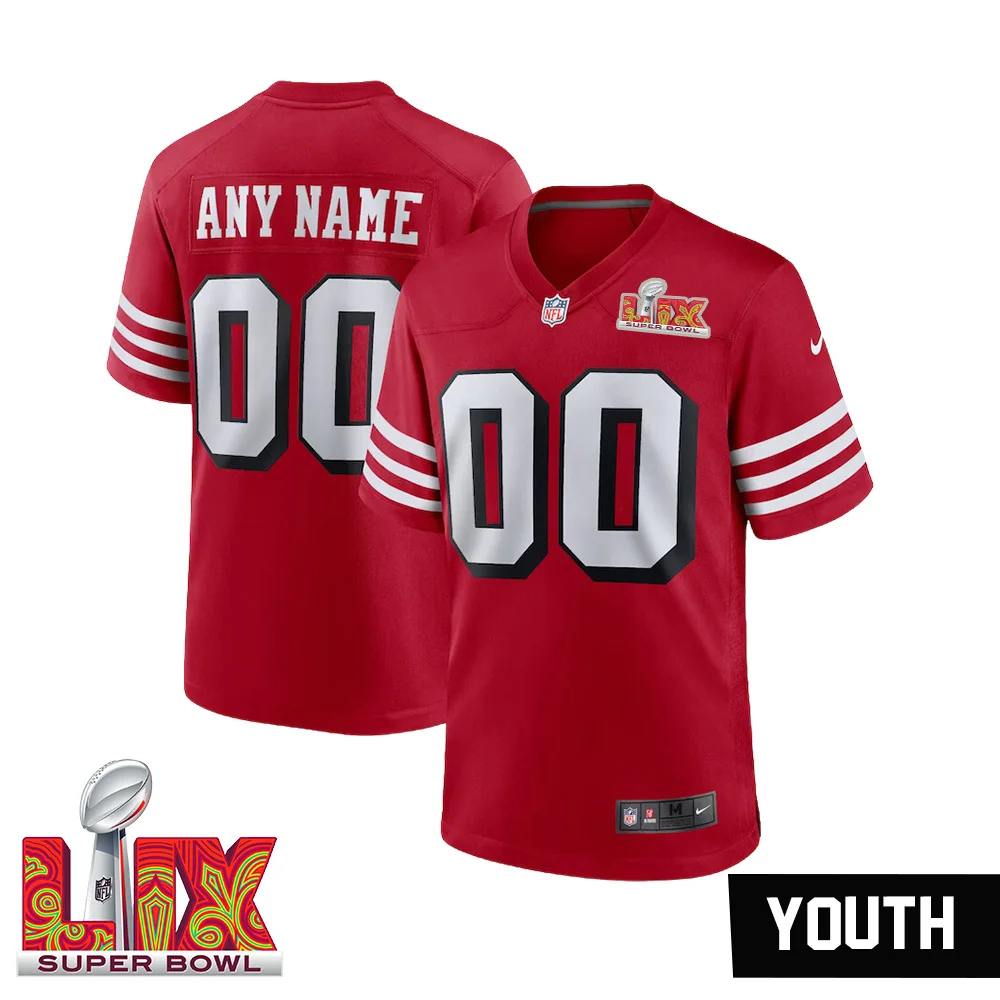 Youth’s Custom San Francisco 49ers Super Bowl LIX Red Game Jersey –
