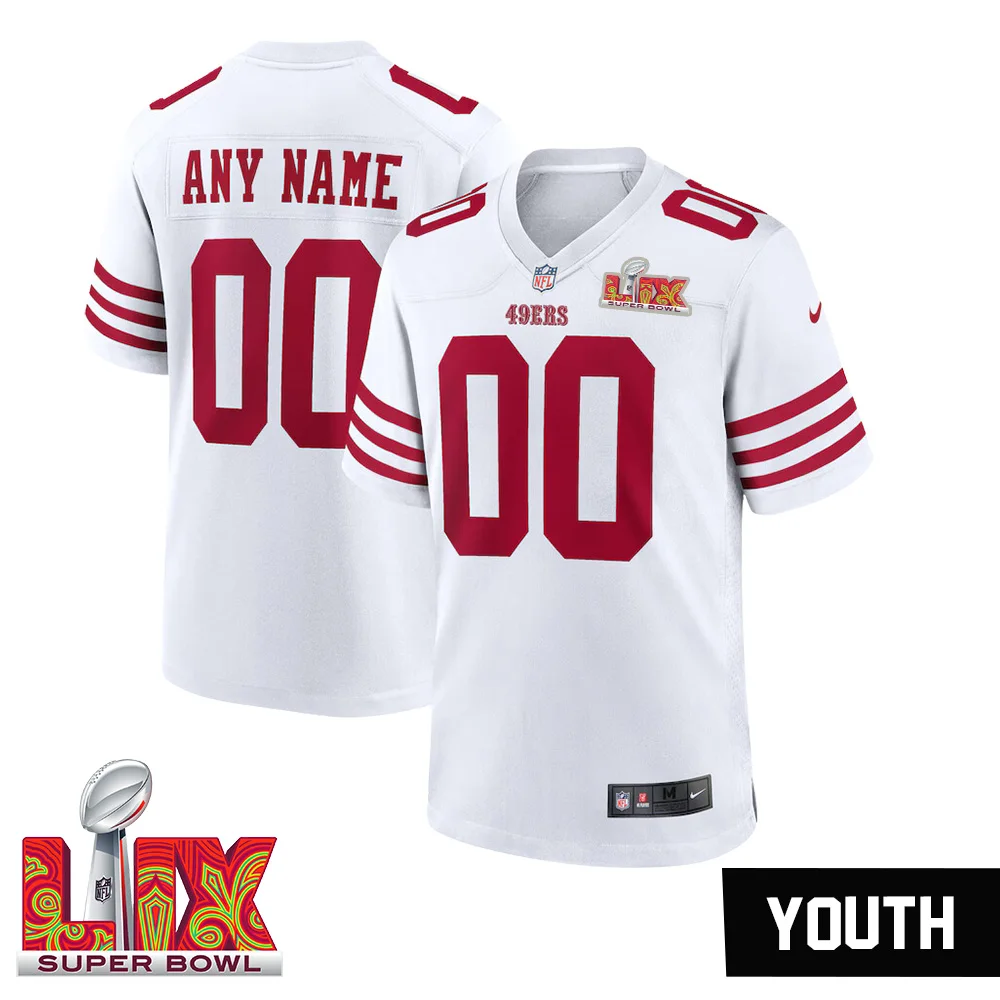 Youth’s Custom San Francisco 49ers Super Bowl LIX White Jersey – .