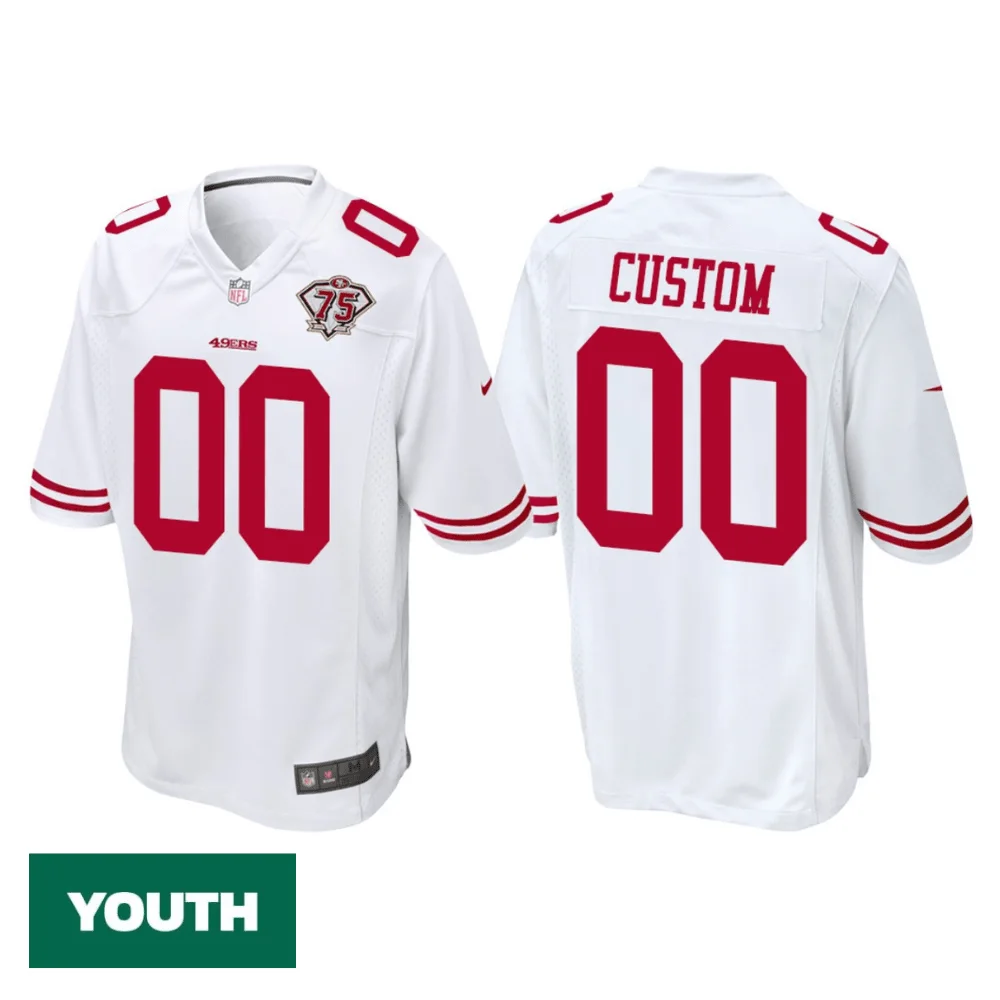 Youth's Custom San Francisco 49ers White 75th Anniversary Throwback Game Jersey -