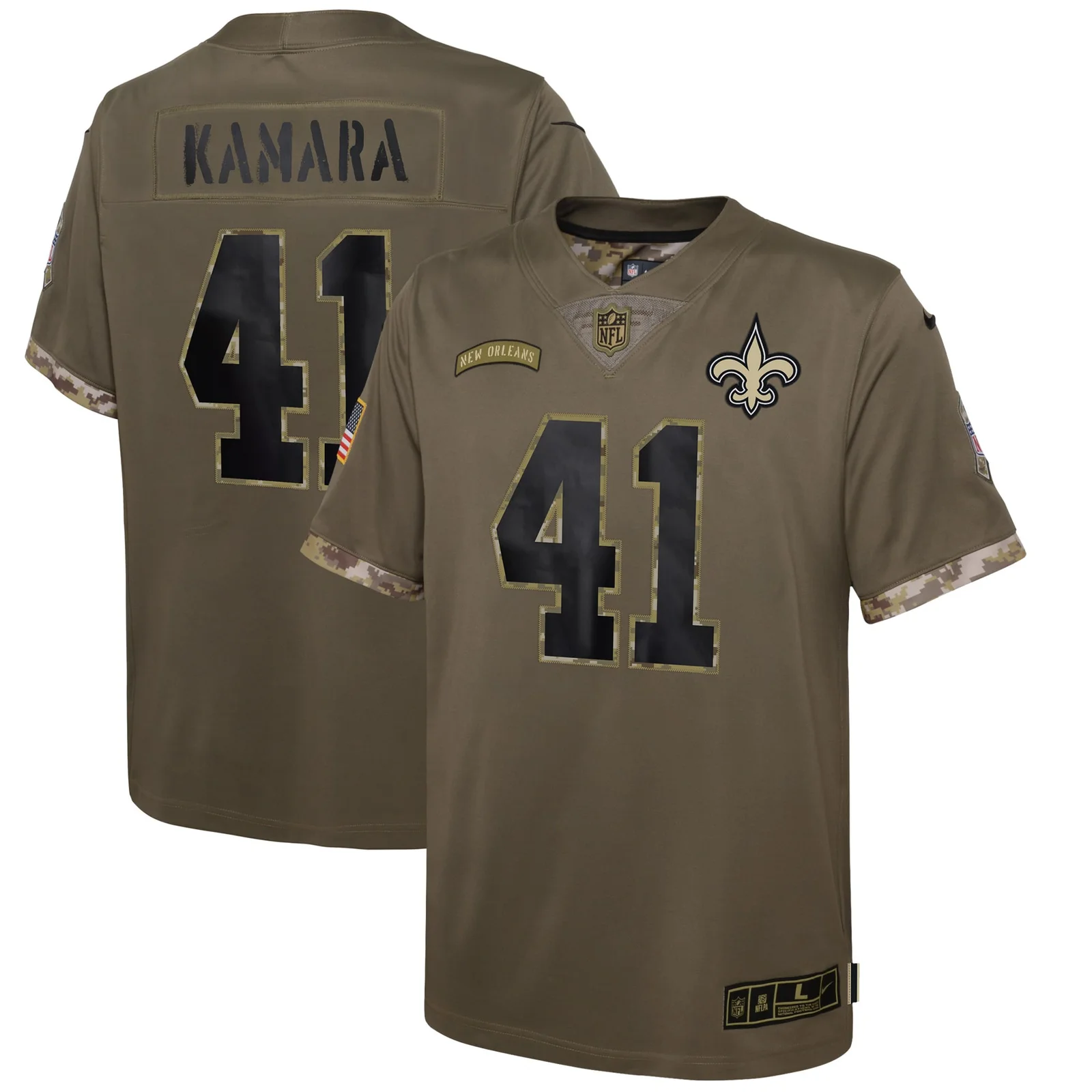 Alvin Kamara New Orleans Saints Youth 2022 Salute To Service Player Limited Jersey - Olive -