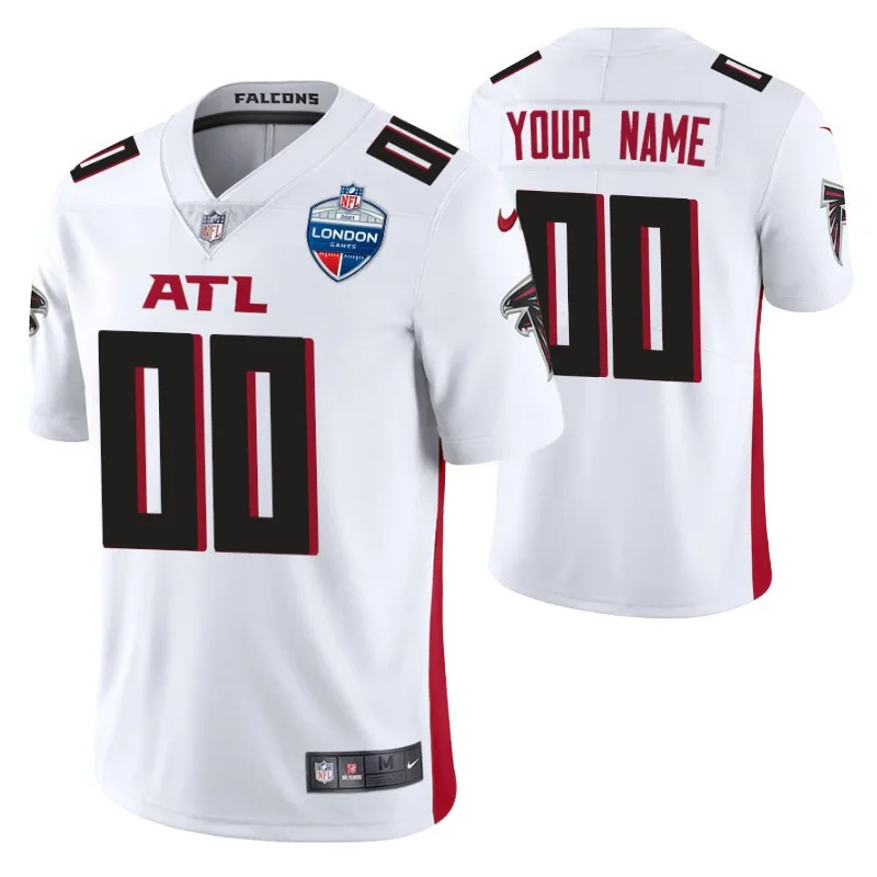 Men's Atlanta Falcons #00 Custom White 2021 London Game Jersey -