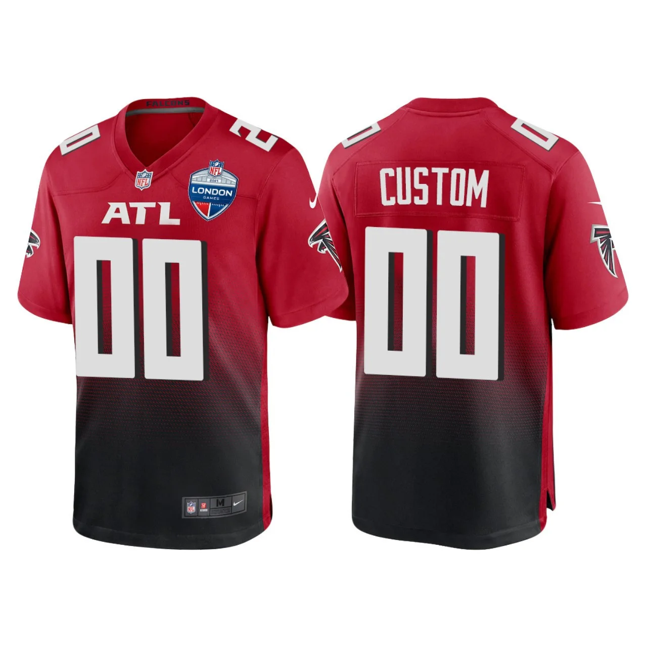Men's Atlanta Falcons Custom Red 2021 London Games Patch Game Jersey -