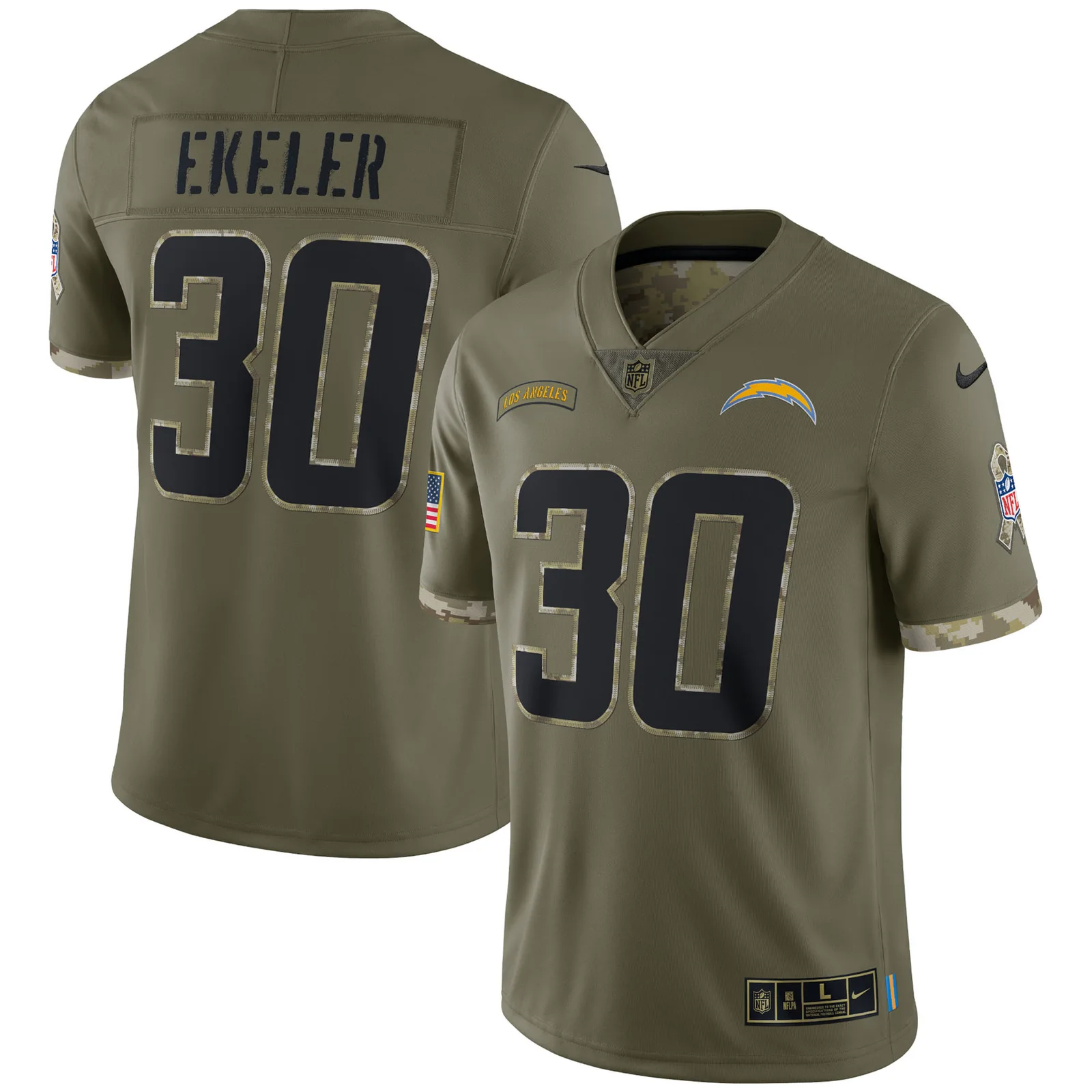 Men's Austin Ekeler Los Angeles Chargers 2022 Salute To Service Limited Jersey - Olive -