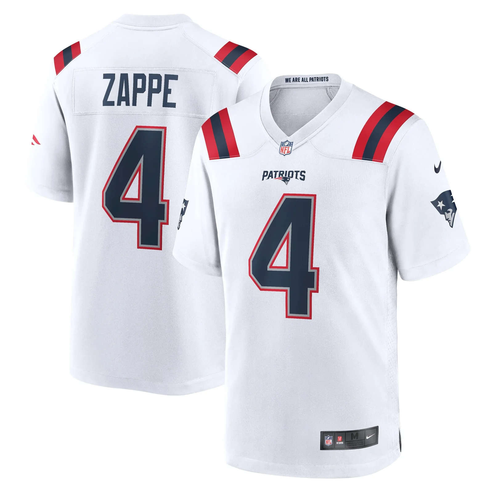 Men'sBailey Zappe New England Patriots Game Player Jersey - White -