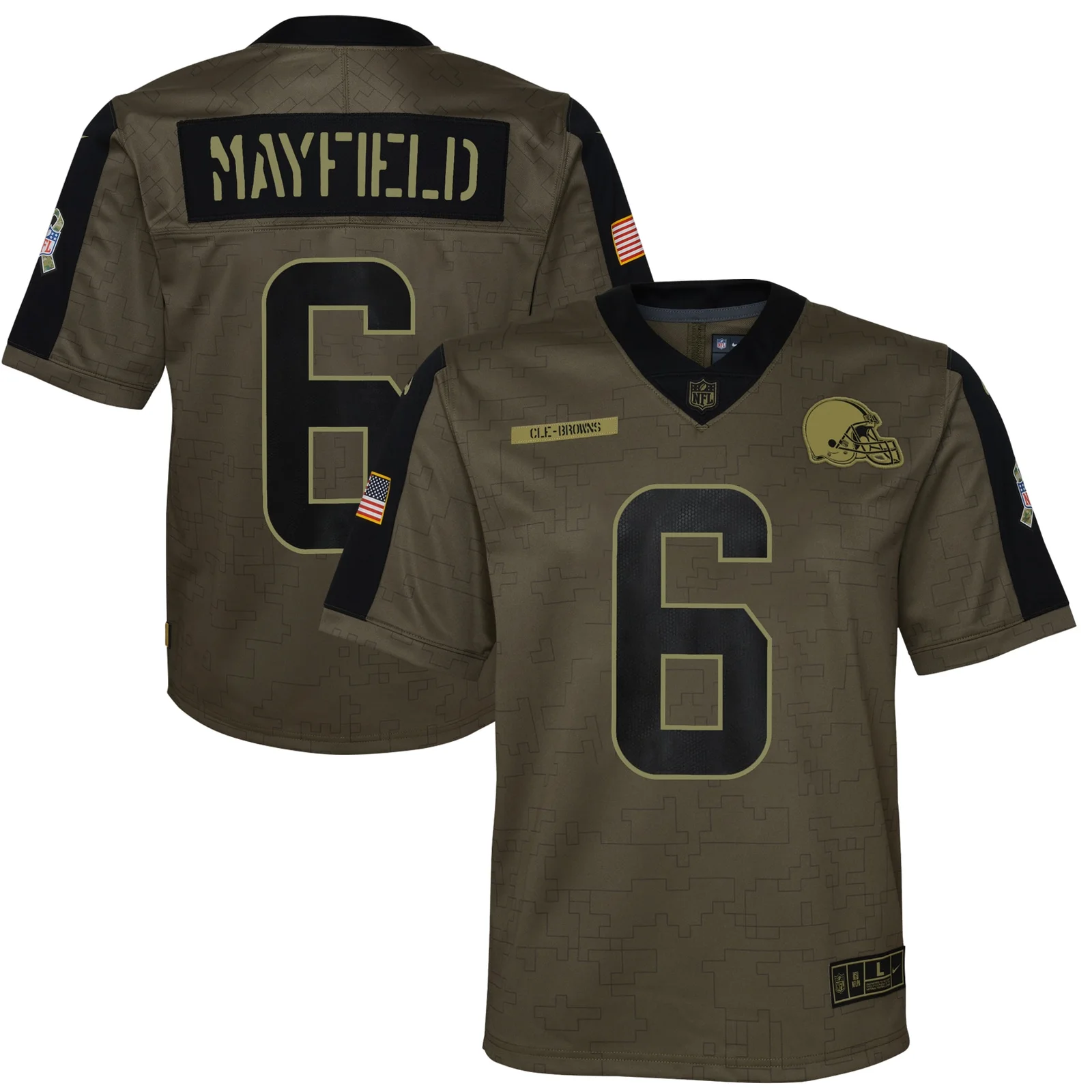 Baker Mayfield Cleveland Browns Youth 2021 Salute To Service Game Jersey - Olive -