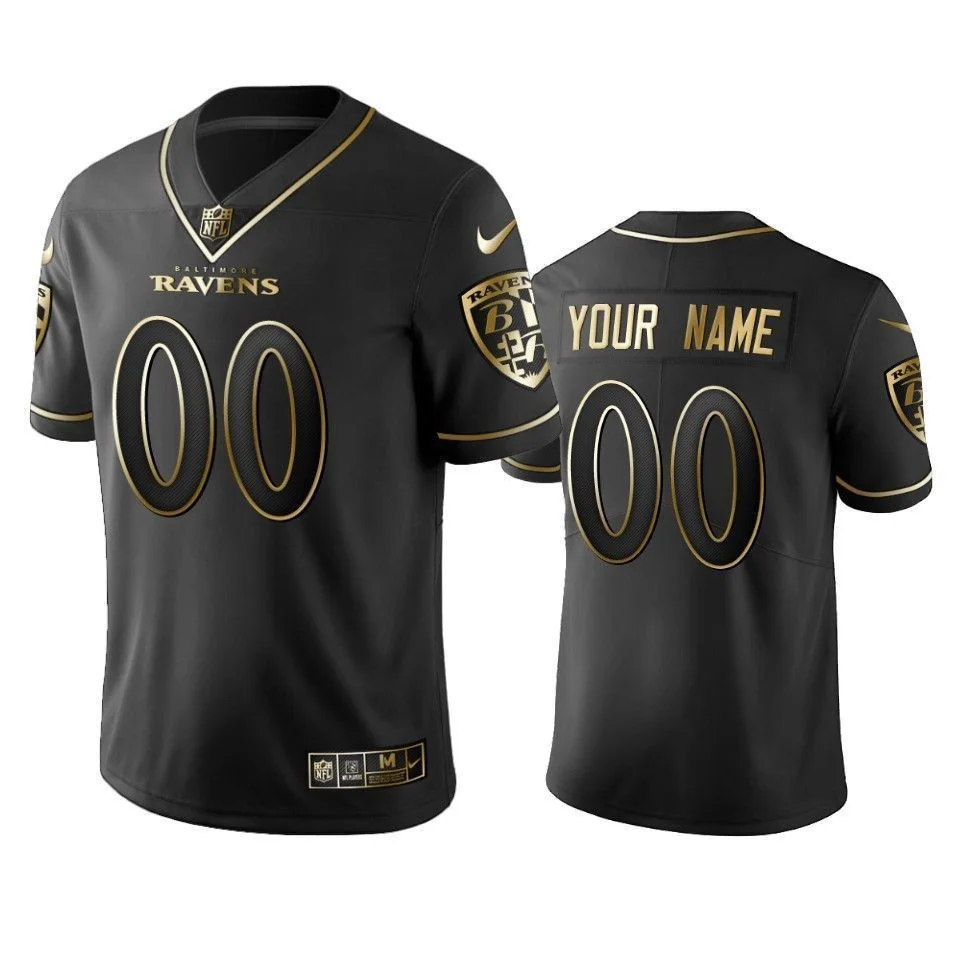 Raven Jersey Custom for Men 2019 Baltimore Ravens Custom Black Golden Edition Vapor Untouchable Limited Jersey -