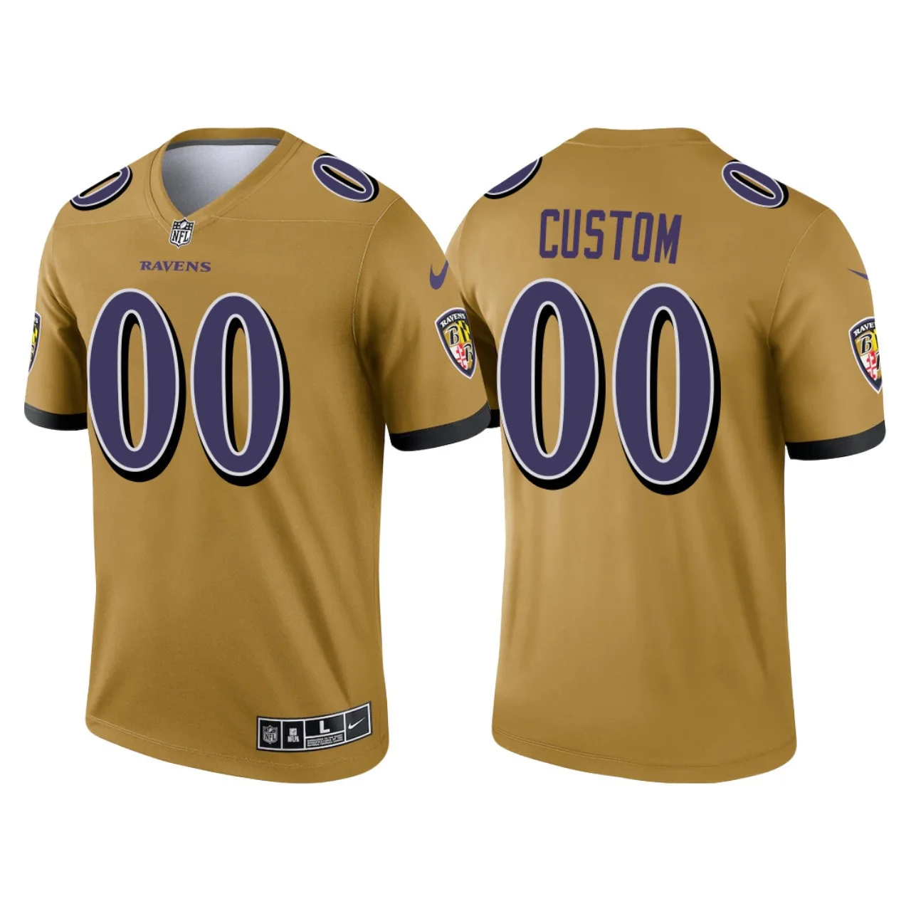 Raven Jersey Custom for Men Baltimore Ravens #00 Custom 2021 Inverted Legend Jersey - Gold -