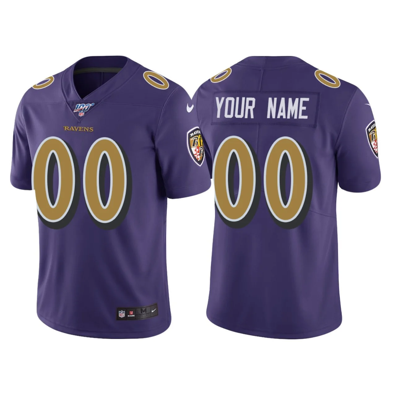 Ravens Jersey Custom for Men Baltimore Ravens 100th Season #00 Custom Purple Color Rush Jersey -