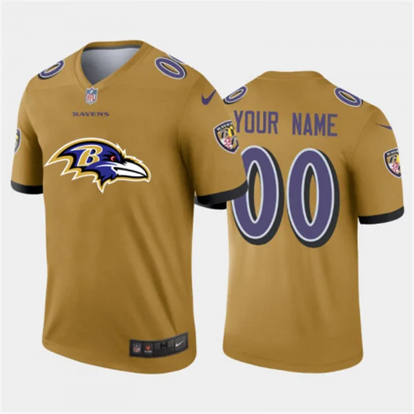 Raven Jersey Custom for Men Baltimore Ravens Customized Gold Team Big Logo Stitched Jersey -