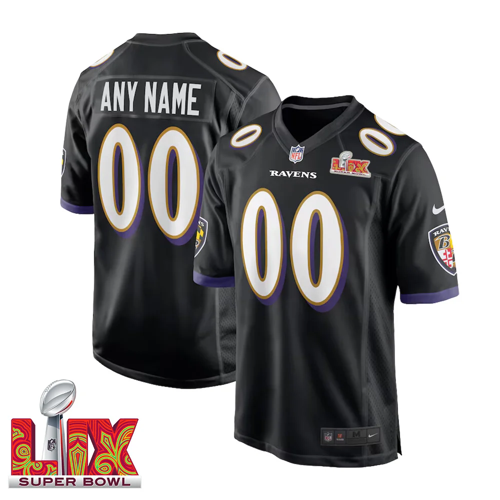 Men’s Custom Baltimore Ravens Super Bowl LIX Black Away Jersey –