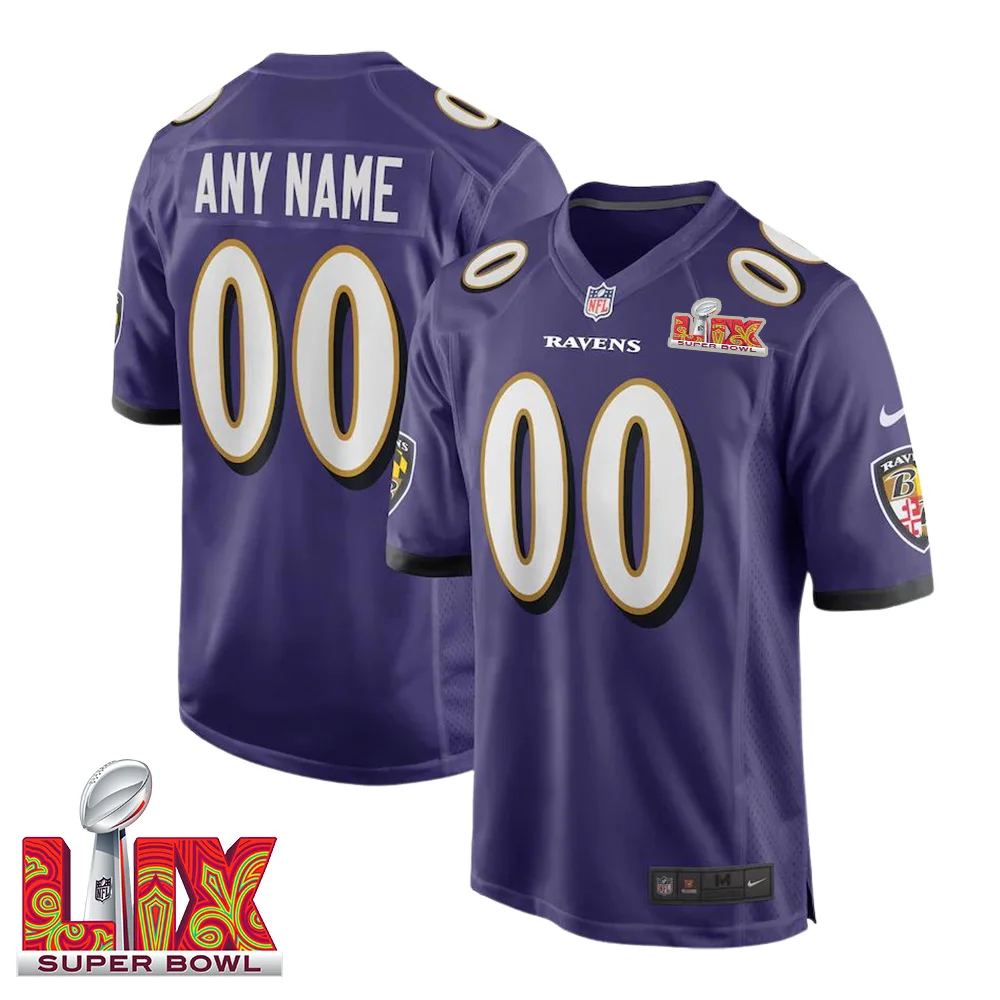 Men’s Custom Baltimore Ravens Super Bowl LIX Purple Home Jersey –