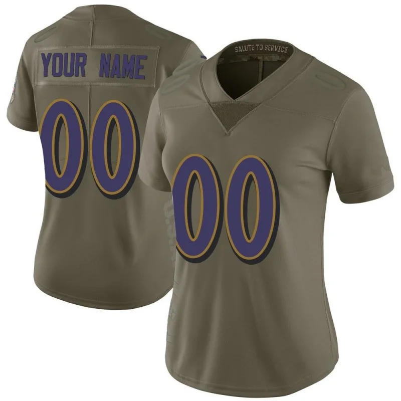Raven Jersey Custom for Woman Baltimore Ravens Customized Olive Salute To Service Limited Stitched Jersey -