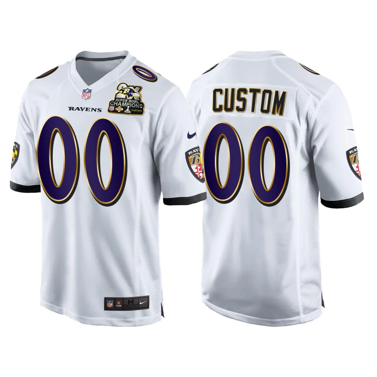 Raven Jersey Custom for Youth Baltimore Ravens #00 Custom White 2X Super Bowl Champions Patch Game Jersey -