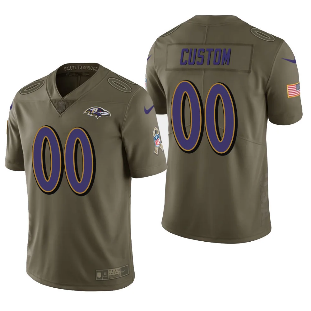 Raven Jersey Custom for Youth Baltimore Ravens Customized Olive Salute To Service Limited Stitched Jersey -