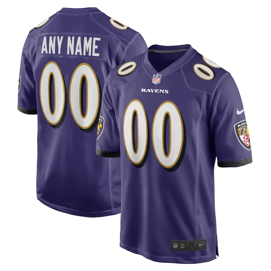 Raven Jersey Custom for Youth White Baltimore Ravens Custom Game Jersey - Purple -