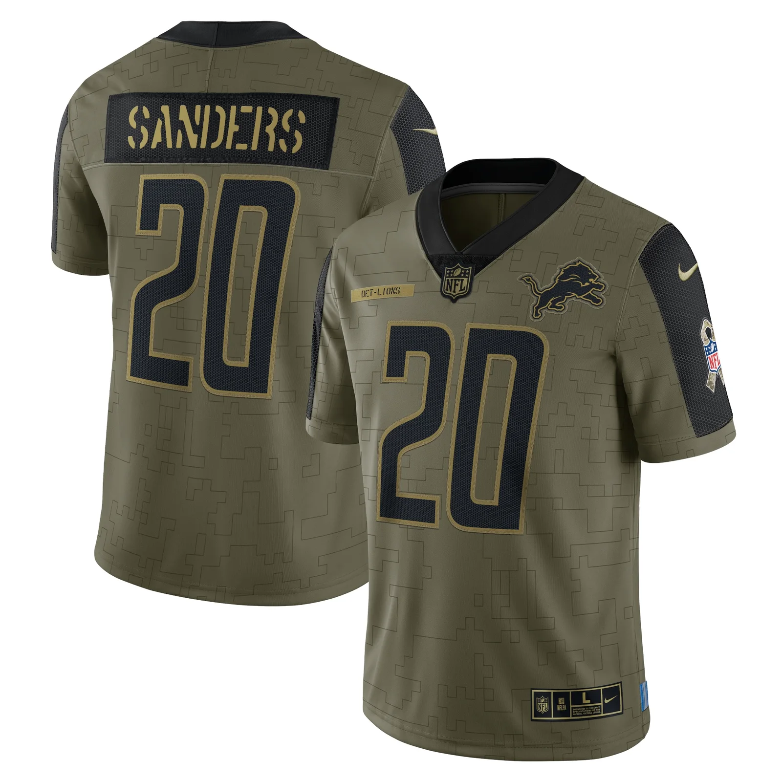 Men's Barry Sanders Detroit Lions 2021 Salute To Service Retired Player Limited Jersey - Olive -