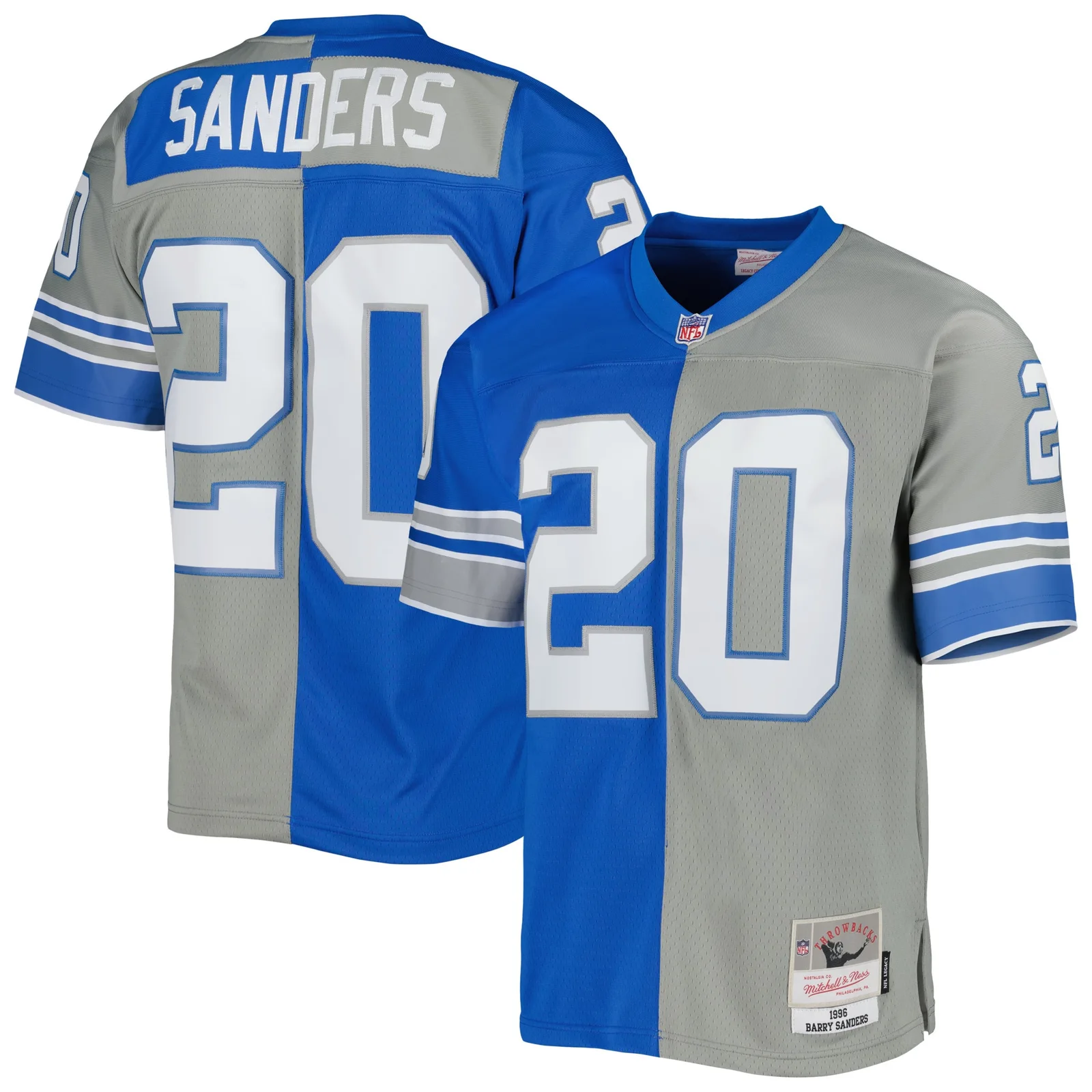 Men's Barry Sanders Detroit Lions Mitchell &amp; Ness 1996 Split Legacy  Jersey - Silver/Blue