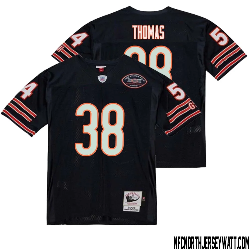 A.J. Thomas No 38 Men Mitchell Ness Navy Chicago Bears 2004 Authentic Throwback Retired Player Jersey 1
