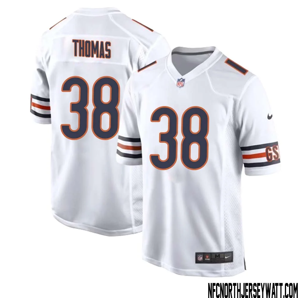 A.J. Thomas No 38 Men White Chicago Bears Away Game Jersey 1