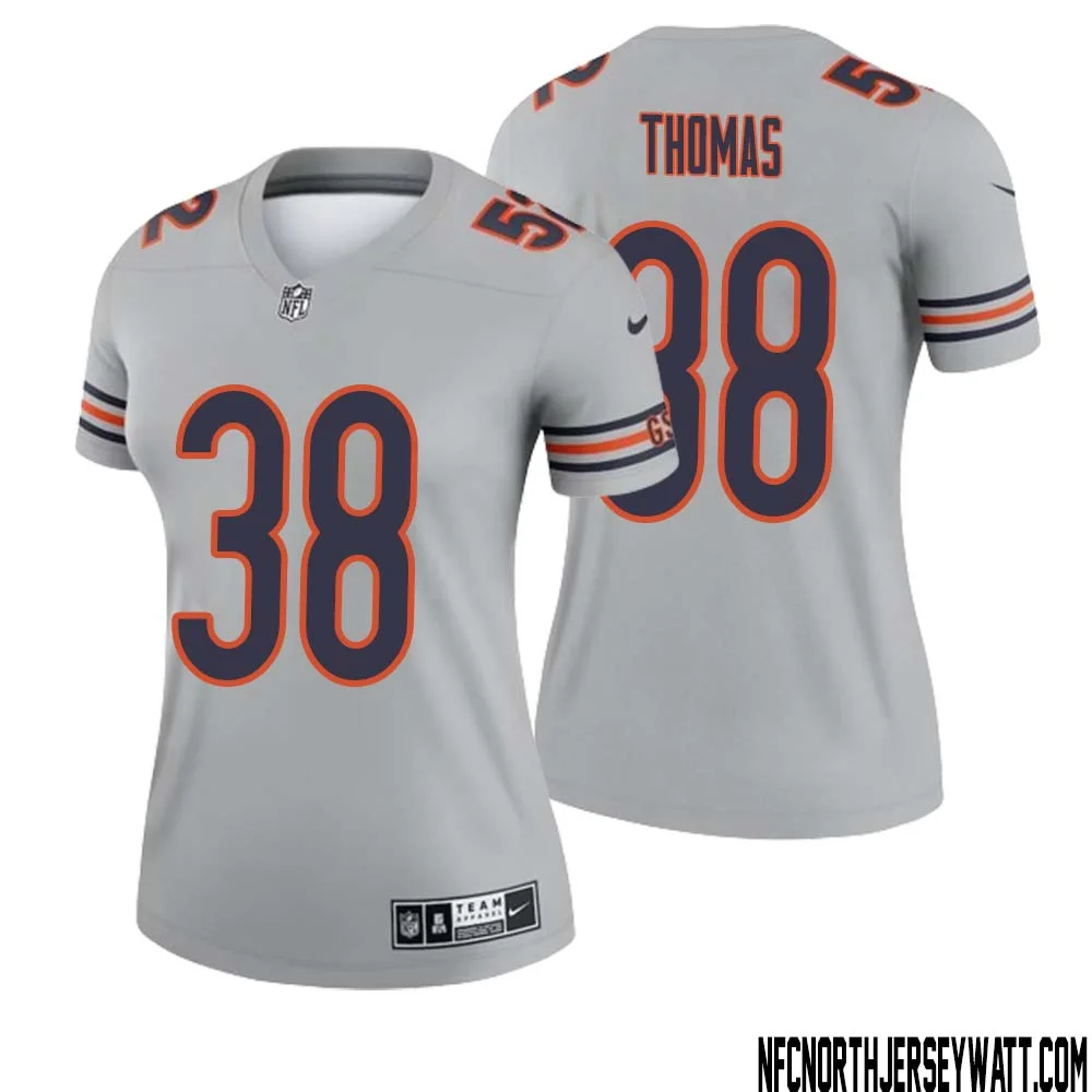 A.J. Thomas No 38 Women Silver Chicago Bears Inverted Legend Jersey 1