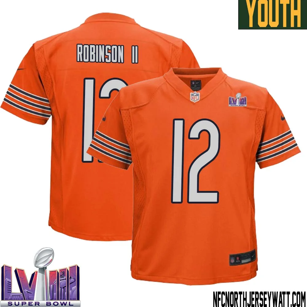 Allen Robinson II No 12 Chicago Bears Super Bowl LVIII Alternate Game Jersey Orange for Youth